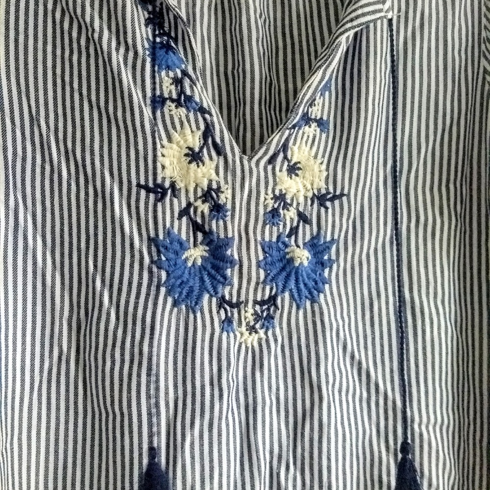 Old Navy Blue Striped Embroidered Floral Tassle - Picture 5 of 8